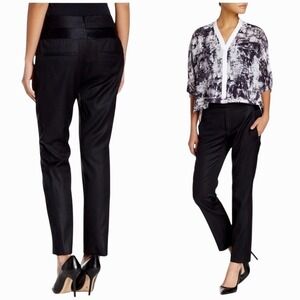 Helmut Lang 100% Wool Trouser Pants Size 6 Black Satin Trim Slim Tapered Ankle